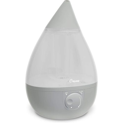 Crane Ultrasonic Cool Mist Humidifier for Bedroom, Baby Nursery, Kids Room, Plants, or Office, Large 1 Gallon Tank, Filter Optional, Grey