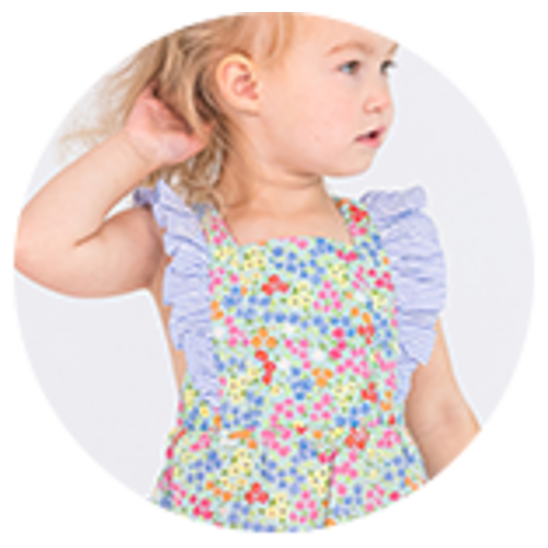 Periwinkle Blue Seersucker Tulle Skirted One Piece Rash Guard