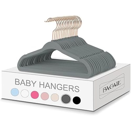 BAGAIL Kids Velvet Hangers 11” Inch Children's Clothes Hangers Non-Slip Baby Hangers for Infant/Toddler (Grey/Rose Gold,50pack)
