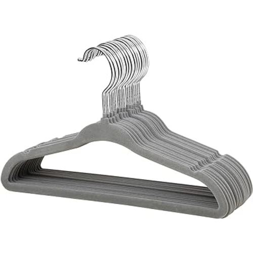 ManGotree Non-Slip Baby Velvet Clothes Hanger, Kids Coat Hanger with Swivel Hook and Notched Shoulder, Hanger for Children, Infant, Toddler Clothes 15 Pack (Grey)