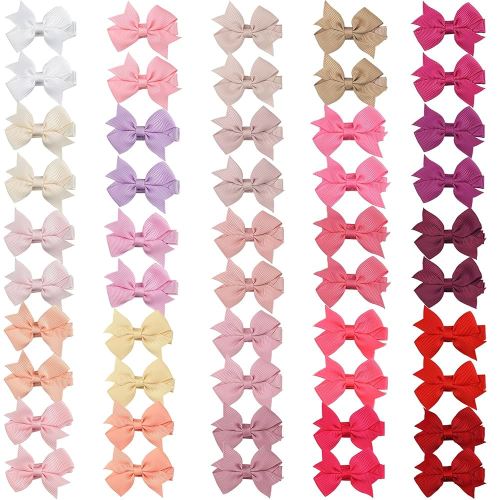 CÉLLOT 50PCS 2inch Baby Hair Clips - Fully Lined Tiny Baby Hair Bows Alligator Clips for Baby Girls Infants Toddlers 25 Colors in Pairs