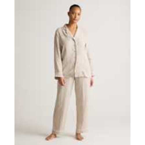 100% European Linen Long Sleeve Pajama Set with Piping