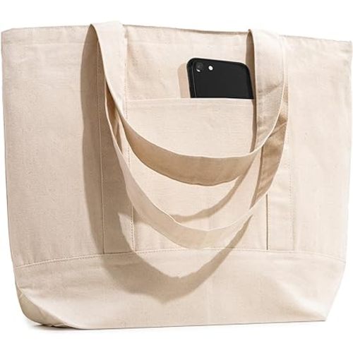 Carrywell (Not Made in China) Canvas Tote Bags In Bulk, Reusable Shopping Bags, Organic Cotton Cloth