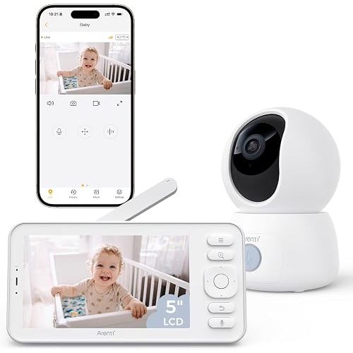 Arenti Baby Monitor C3 Kit, 3MP 5G WiFi 6 PTZ Camera w/ 5" Wireless Display