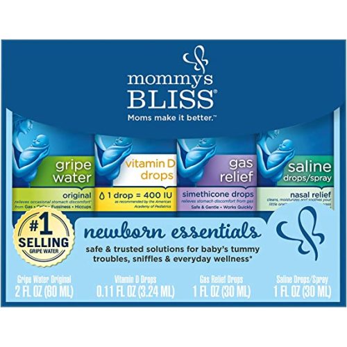 Mommy's Bliss Newborn Essentials Gift Set, Includes Gripe Water, Baby Vitamin D Drops, Baby Gas Drops, and Gentle Saline Drops/Spray