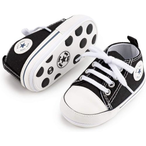 KIDSUN Unisex Baby Boy Girl Canvas Sneaker Soft Sole Infant Lace up Newborn Ankle Toddler First Walkers Crib Shoes