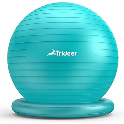 Trideer Exercise Yoga Ball Chair with Base for Home Office Desk, Stability & Fitness Ball Seat to Relieve Back Pain, Home Gym Workout for Abs, Pregnancy Ball with Pump