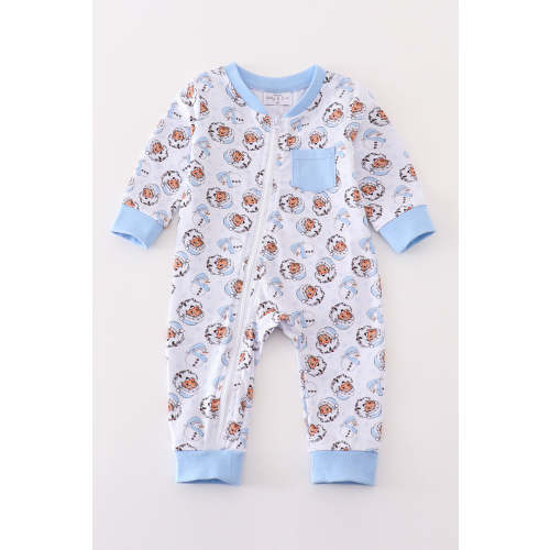 Premium blue christmas santa claus print boy romper