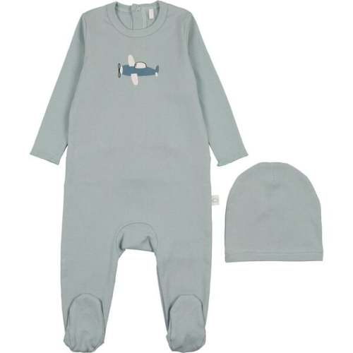 Airplane Footie, Blue - Pouf | Maisonette - 0-3M