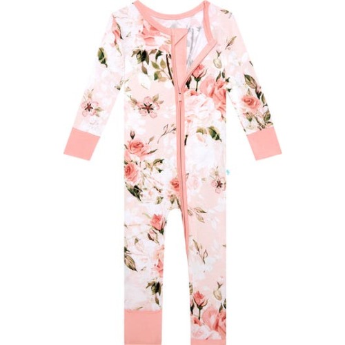 Vintage Pink Rose Fitted Convertible Footie Pajamas, 3-6M