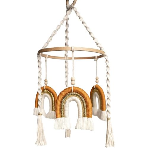 Crib Mobile, Rainbow Baby Mobile, Handmade Mobile for Crib, Macrame Baby Mobile for Crib, Boho Baby Crib Mobile, Natural Crib Mobile for Boys and Girls (Gold)