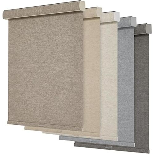 Persilux Blackout Roller Shades for Windows,Cordless,Linen Fabric,Roller Blinds,Thermal Insulated Fabric UV Protection,Window Shades for Home,Office,Bedroom,door,Blackout-light brown,Custom Now
