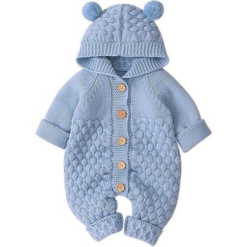 OBEEII Baby Girl Boy Sweater Romper Knitted Overall Hooded Jumpsuit Cute Warm Clothes