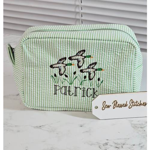 Seersucker cosmetic bag, everything bag, personalized toiletry bag, monogram baby gift, snack bag, medicine bag