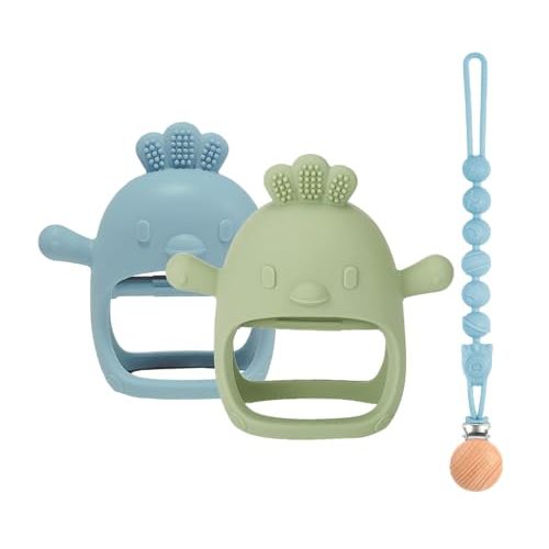 3 Packs Baby Teether Toy for 0-6 6-12 Months,Hold & Wear,BPA Free,Food Grade Silicone Teething Mitten, Anti Dropping Wrist Hand Teethers Baby Chew Toys for Sucking Needs(Blue & Green)