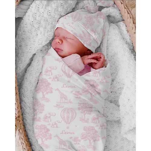 Personalized Pink Toile Swaddle Blanket Set: Baby Girl Safari Nursery - Etsy