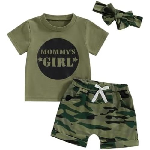Toddler Girl Summer Clothes Daddy Mommy Girl T-shirt Baby Girl Tops Camo Shorts Set 3PCS Infant Girl Outfit