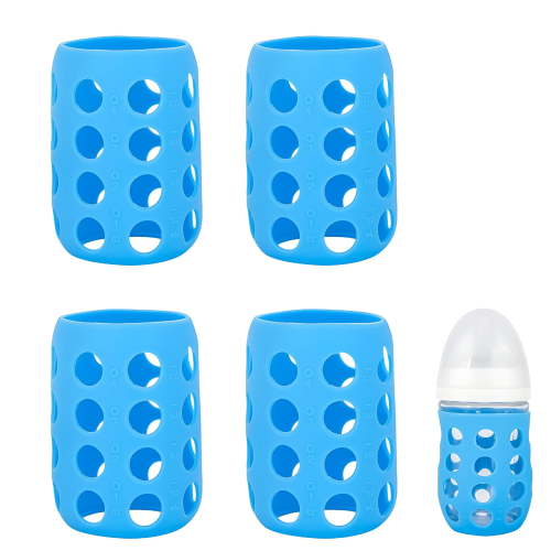 XIBUFE 4 Pack Silicone Sleeves for Glass Bottle, Soft and Flexible, Protect Bottles from Drops and Cracks, with Built-in Marking, Blue