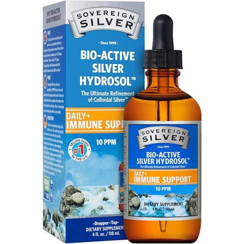 Sovereign Silver Immune Support - Colloidal Silver Mineral Supplement – Liquid Bio-Active Silver Hydrosol - 10ppm - 4oz (118mL) Dropper