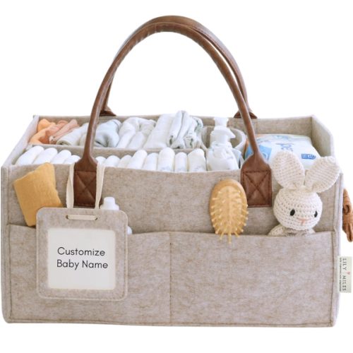 Lily Miles Baby Diaper Caddy Organizer, Nursery Storage Basket for Newborn Essentials, Neutral Gift for Baby Shower, Registry Must-Have, Car Organizer for Diapers and Wipes - Sand, Large