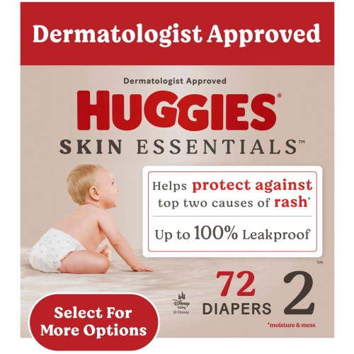 Huggies Skin Essentials Baby Diapers for Sensitive Skin, Size 2 (12-18 lbs), 72 Ct (Select for More)