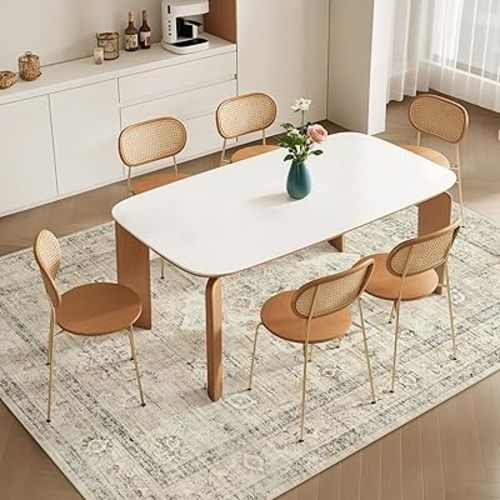 LIVEBOX Washable Neutral Beige Rugs for Living Room 6x9, Non Slip Boho Beige Rugs for Bedroom, Soft Oriental Vintage Rug Print Distressed Rug Farmhouse Rug for Dining Room Home Office Low-Pile