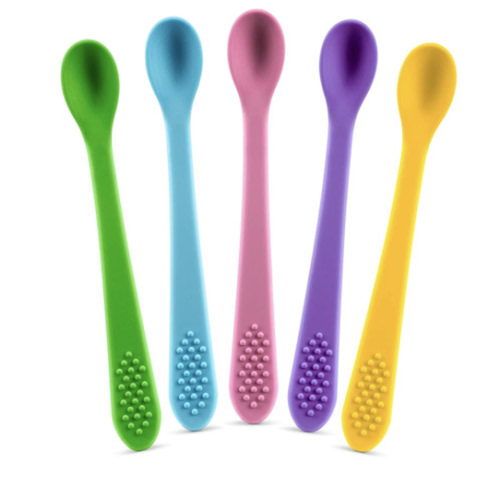 Baby Spoons First Stage Silicone Self Feeding Utensils - Infant Feeding Spoon Soft & Gentle on Gums - BPA Free Silicone Set