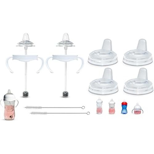 Sippy Cup Conversion Kit Bundle for Philips Avent Natural Baby Bottles | Weaning and Transition | Soft Silicone Nipples, Silicone Weighted Straw Ball, Bottle Handles and Cleaning Brush | 4+ Months