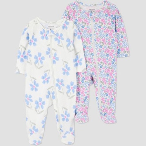 Carter's Just One You®️ Baby Girls' 2pk Floral Sleep N' Play - Purple/Ivory 6M