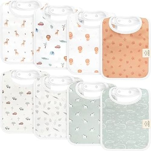 KeaBabies 8-Pack Organic Baby Bibs for Boys, Girls - Super Absorbent Cotton Drool Bibs for Baby Girl & Boy, Teething Toddler, Drooling Newborn, Ultra Soft & Machine Washable (Wilderness)