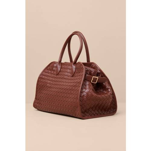 Domeka Brown Woven Vegan Leather Weekender Bag