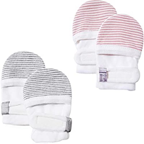 HAPIU Baby No Scratch Mittens Stay On, 100% Cotton Breathable, Adjustable Infant Gloves for Boys Girls, Newborn - 12 M