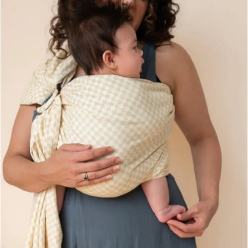 Flax Ring Sling | Timeless Tan & White Checker Print Babywearing
