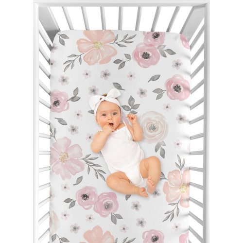 Sweet Jojo Designs Watercolor Floral Fitted Crib Sheet & Reviews | Wayfair
