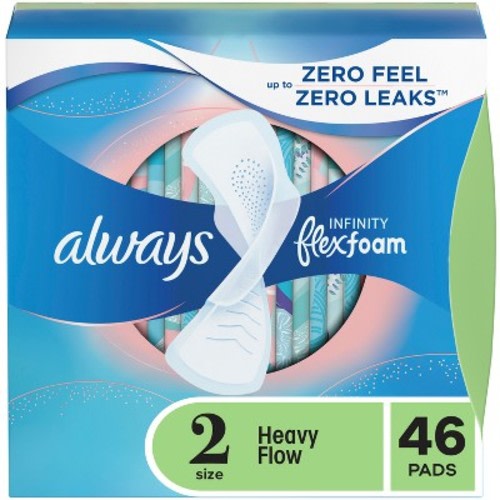 Always Infinity FlexFoam Pads for Women - Size 2 - Super Absorbency - Unscented, Size: 46 Count