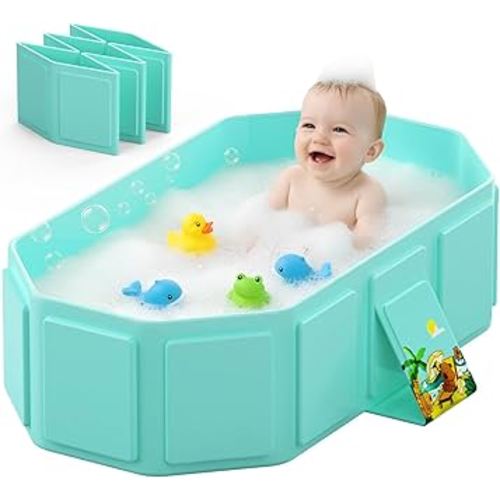 Collapsible Baby Bathtub, Toddler Bathtub with a Drain Plug, Folded for Storage Without Assembly, Suitable for Newborns to Toddlers, Portable Bathtub for Outdoor Travel, Green