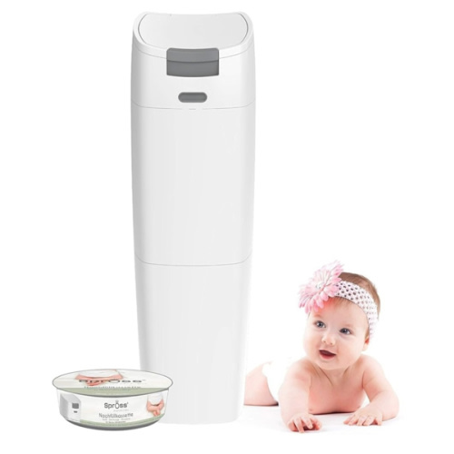 Spross Baby Windeleimer inkl. Nachfüllkassette - geruchsdichtes System mit Einhandbedienung - Mülleimer für Baby Windeln, weiß-grau : Amazon.de: Baby