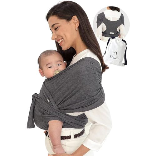Konny Baby Carrier Elastech Luxury Carrier Wrap, Easy to Wear and Wrap Baby Sling, Baby Wrap Carrier, Perfect Essentials Cloths for Newborn Babies up to 44 lbs, (Charcoal, 4XL)