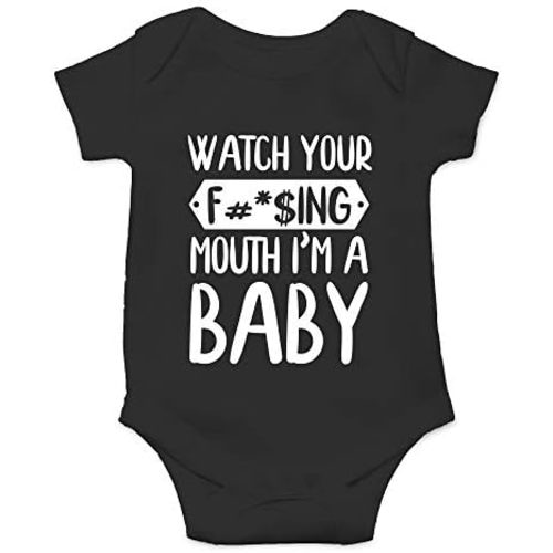 CBTwear Watch Your Mouth, I'm A Baby - Baby Clothes - Funny Newborn Bodysuit Outfits for Boys and Girls