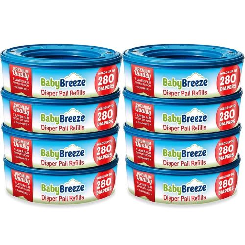 BabyBreeze Diaper Pail Refill Bags Compatible with Playtex Diaper Genie Pails Odor Absorbing Diaper Disposal Trash Bags - 2240 Count (8-Pack)