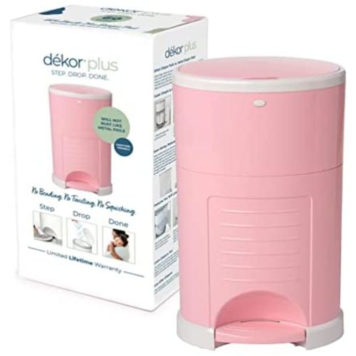 Dekor Plus Hands-Free Diaper Pail | Soft Pink | Easiest to Use | Just Step – Drop – Done | Doesn’t Absorb Odors | 20 Second Bag Change | Most Economical Refill System |Great for Cloth Diapers