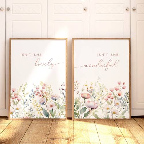 Boho Nursery Wall Art Wildflower Nursery Decor Botanical Print Pink Floral Nursery Art Girl Nursery Decor Wildflower Prints Baby Shower Gift