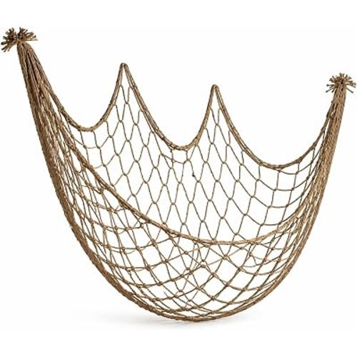 Fish Net Decorations for Party, 80x40 Inch Large Decorative Fish Netting Table Runner, Wall Photo Hanging Fishnet for Nautical Mermaid Pirate Hawaii Beach Under the Sea Party Decorations, Caramel