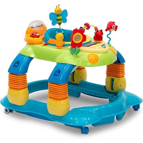 Delta Children Lil Play Station 4-in-1 Activity Walker - Rocker, Activity Center, Bouncer, Walker - Adjustable Seat Height - Fun Toys for Baby, Blue