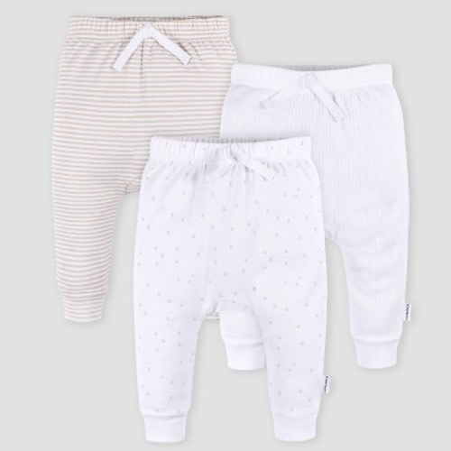 Gerber Baby 3pk Jogger Pants - White 0-3M