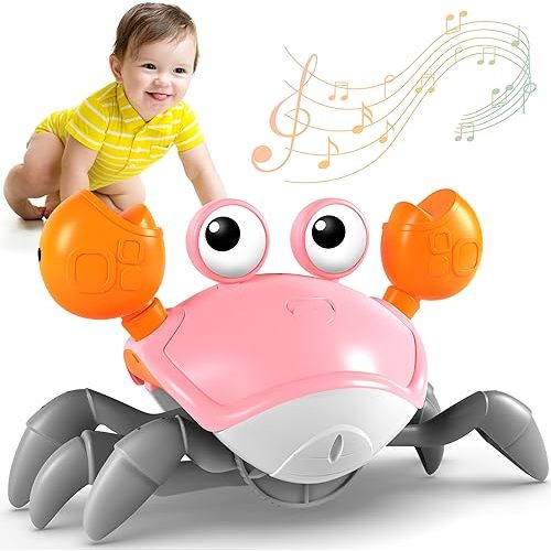 Crawling Crab Toy, Infant Tummy Time Baby Toys, Fun Interactive Dancing Walking Moving Toy Babies Sensory Induction Crabs with Music, Baby Toys Boys Girls Toddler Birthday Gifts