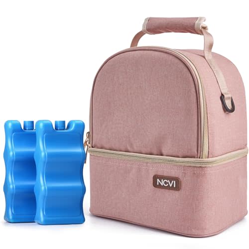 NCVI Breastmilk Cooler Bag with 2 Ice Pack, Breast Pump Bag with Cooler Fits 6 Bottles, Double Layer Breast Milk Baby Bottle Cooler Bag, for Travel, Nursing Mom Daycare, Work, Picnic (Pink)