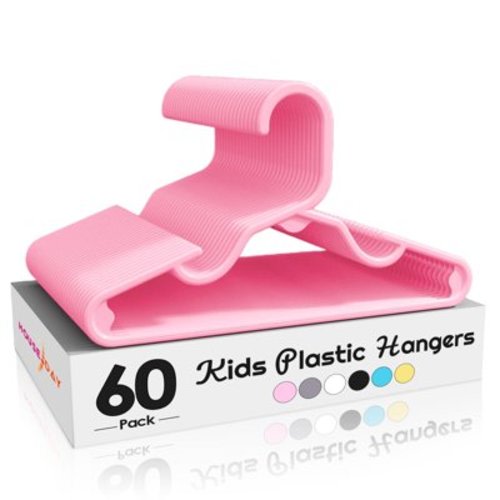 ACSTEP Baby Hangers 60 Pack, 11 Inch Kids Plastic Hangers, Non-Slip Baby Hangers for Closet, Baby Clothes Hangers for Pants Shirts Outfit Onesie, Pink