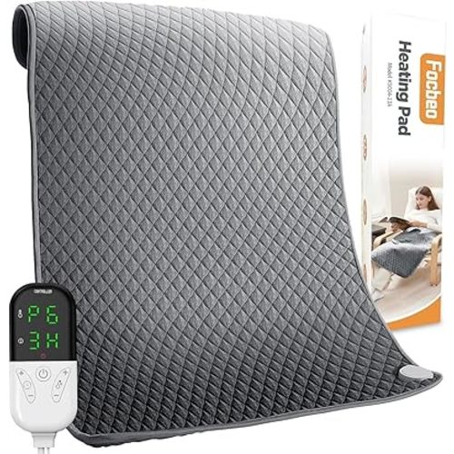 King Size Heating Pad for Back Pain 32"x24" Extra Large Electric Heating Pad for Period Cramps Relief & Body Neck Shoulder Auto Shut Off Heat Pad Temperature Settings Machine Washable Gray