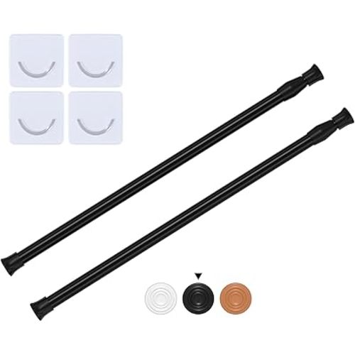 2Pcs Tension Rods 16 to 28 inch, Black Tension Rods Adjustable Spring Tension Window Rods Short Tension Rod Expandable Pressure Rod for Shoe Rack Hanger Curtain Rod Closet Rods